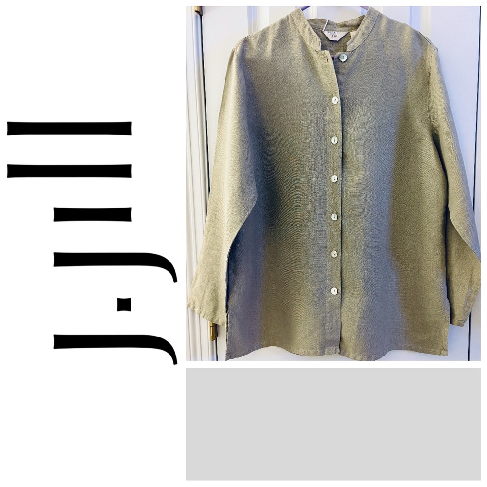 J. Jill Button Up Shirt linen sage green abalone buttons long sleeve small top - Picture 7 of 7